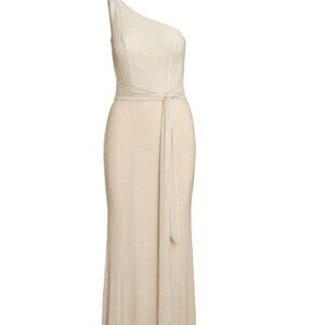 NEW $398 Ieena for Macduggal Metallic Stretch One-Shoulder Evening Gown Size 8